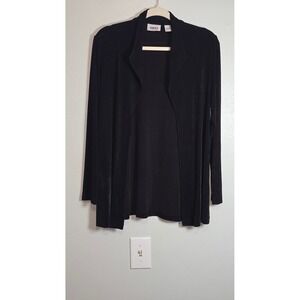 Chicos Travelers Black Open Front Cardigan Slinky Knit Jacket Size 1 M L luxury